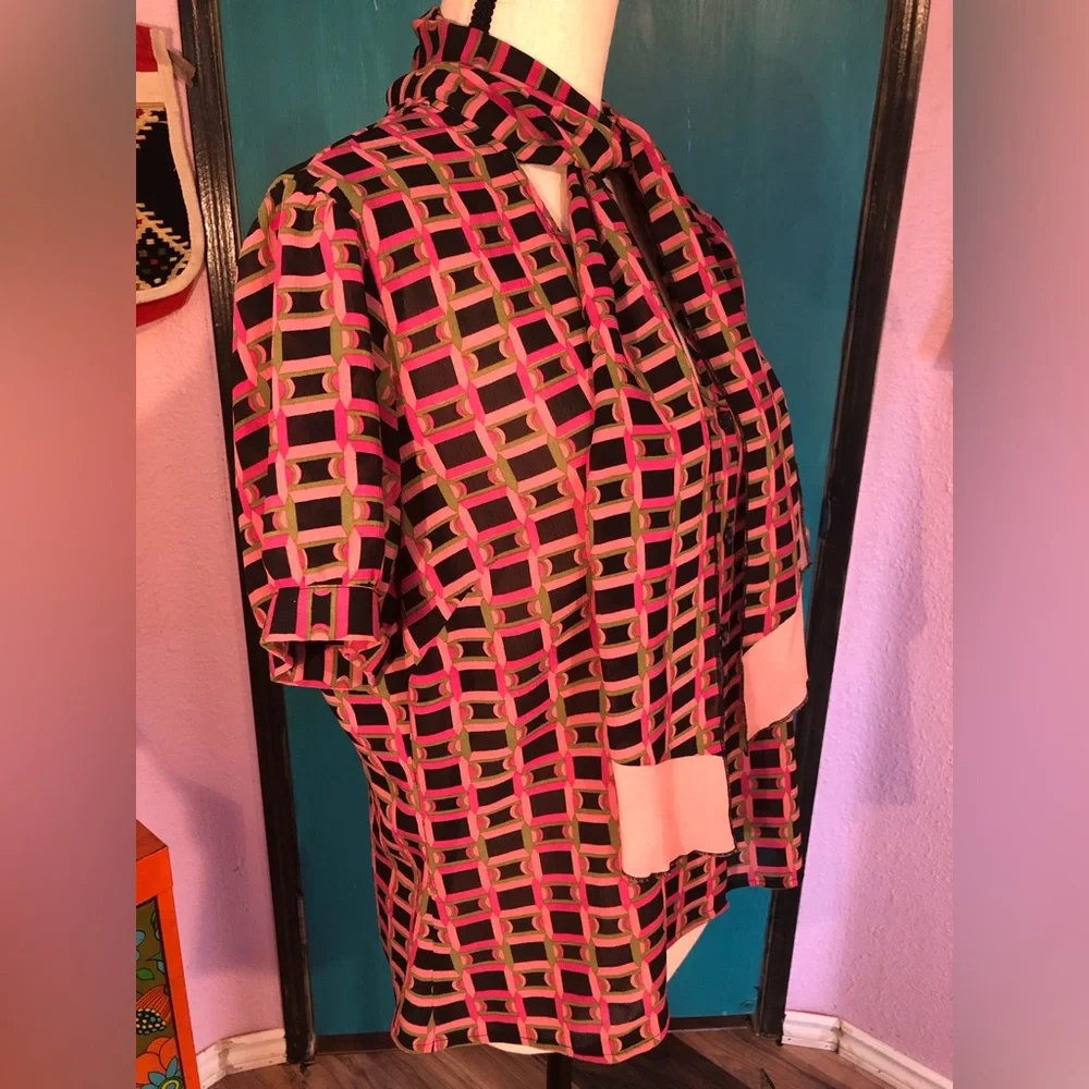 Vintage Art Deco Lavalliere Blouse Size L 🖤 - Picture 2 of 16